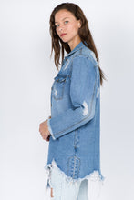 Load image into Gallery viewer, American Bazi Distressed Frayed Hem Denim Jacket
