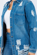 Load image into Gallery viewer, American Bazi Distressed Button Up Long Sleeve Denim Jacket
