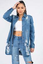 Load image into Gallery viewer, American Bazi Distressed Button Down Denim Shirt Jacket
