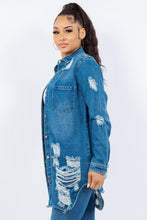 Load image into Gallery viewer, American Bazi Distressed Button Up Long Sleeve Denim Jacket
