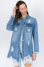 Load image into Gallery viewer, American Bazi Distressed Frayed Hem Denim Jacket
