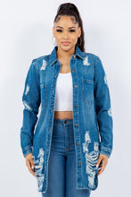 Load image into Gallery viewer, American Bazi Distressed Button Up Long Sleeve Denim Jacket
