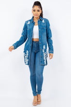 Load image into Gallery viewer, American Bazi Distressed Button Up Long Sleeve Denim Jacket
