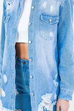 Load image into Gallery viewer, American Bazi Frayed Hem Distressed Denim Shirt Jacket
