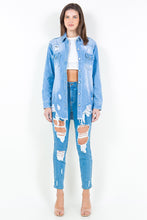 Load image into Gallery viewer, American Bazi Frayed Hem Distressed Denim Shirt Jacket
