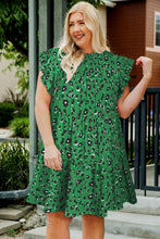 Load image into Gallery viewer, Plus Size Ruffled Leopard Cap Sleeve Mini Dress
